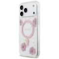 Puzdro Guess Resin Flowers Glitter MagSafe pre iPhone 17 Pro Max ružová