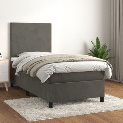vidaXL Posteľný rám boxspring s matracom tmavosivý 90x200 cm zamat