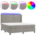 vidaXL Posteľ boxsping s matracom a LED bledosivá 180x200 cm zamat