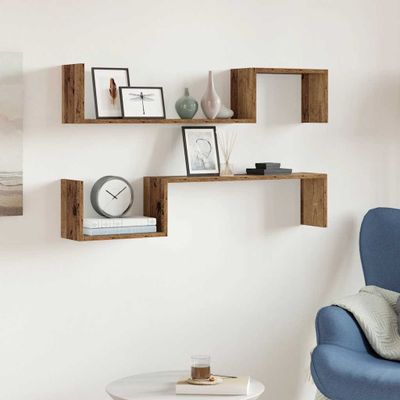 vidaXL Nástenné police 2 ks, staré drevo 100x15x20cm, kompozitné drevo