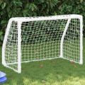 vidaXL Detské futbalové bránky 2 ks s loptou biele 64x35x48 cm kovové