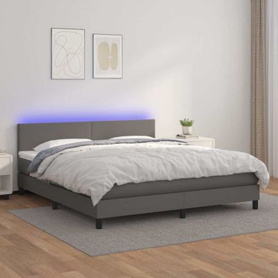 vidaXL Boxspring posteľ s matracom a LED sivá 180x200 cm umelá koža