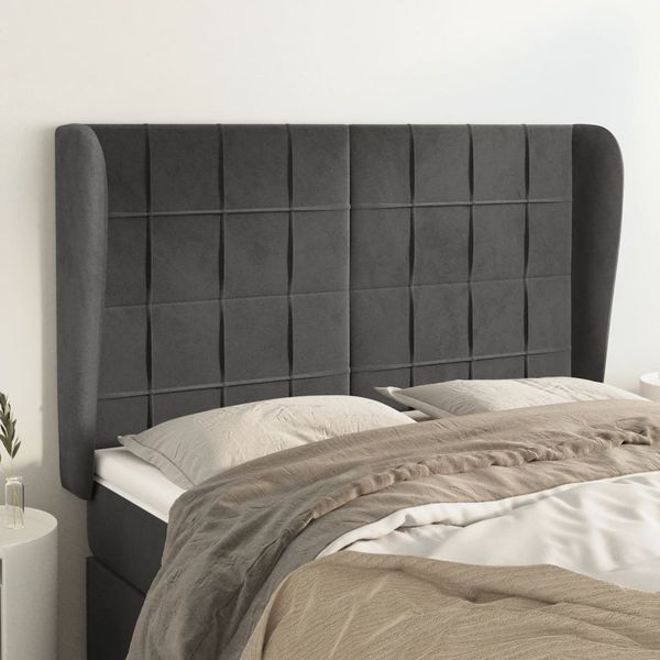 vidaXL Čelo postele so záhybmi tmavosivé 147x23x118/128 cm zamat