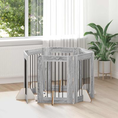 vidaXL Brána pre psov so stojanmi 6 pcs Sivá sonoma 60 x 80 cm