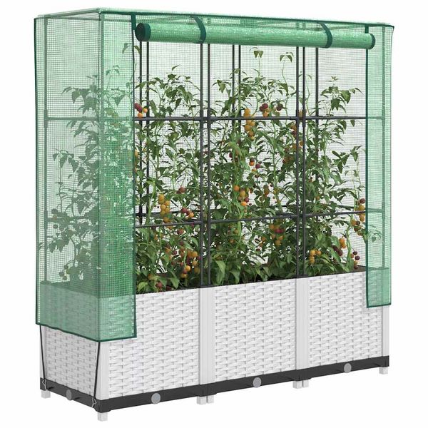 vidaXL Záhon s krytom na skleník ratanový vzhľad 120x40x123 cm