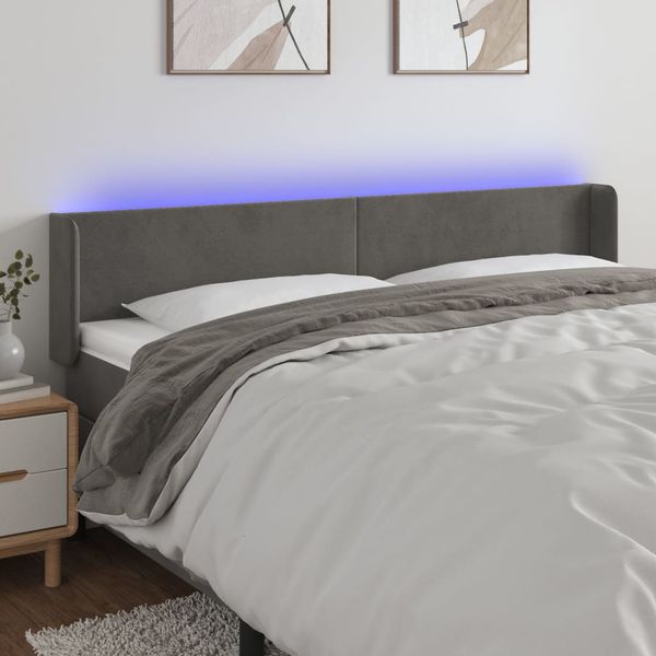 vidaXL Čelo postele s LED tmavosivé 163x16x78/88 cm zamat