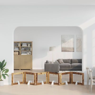 vidaXL Skladacia psia brána so stojanmi 6 ks Staré drevo 482 cm