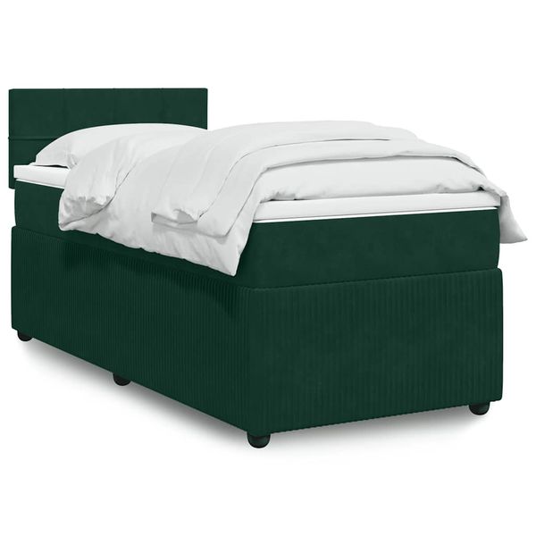 vidaXL Posteľný rám boxsping s matracom tmavozelený 80x200 cm zamat