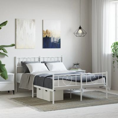 vidaXL Kovový rám postele s čelom a podnožkou biely 140x190 cm