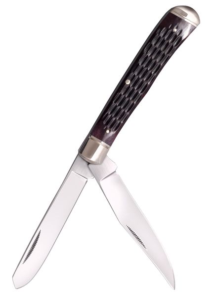 Cold Steel FL-TRPR-J TRAPPER JIGGED vreckový nôž s 2 čepeľami 8,4 cm, hnedá, kosť