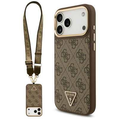 Guess 4G Triangle Logo & Big Strap Metal Buttons MagSafe puzdro pre iPhone 17 Pro Max hnedá