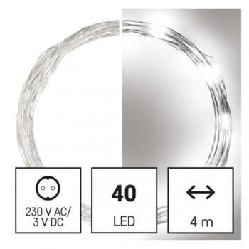 LED vianočný nano reťaz strieborný, 4 m, vonkajší aj vnútorný, studená biela, časovač
