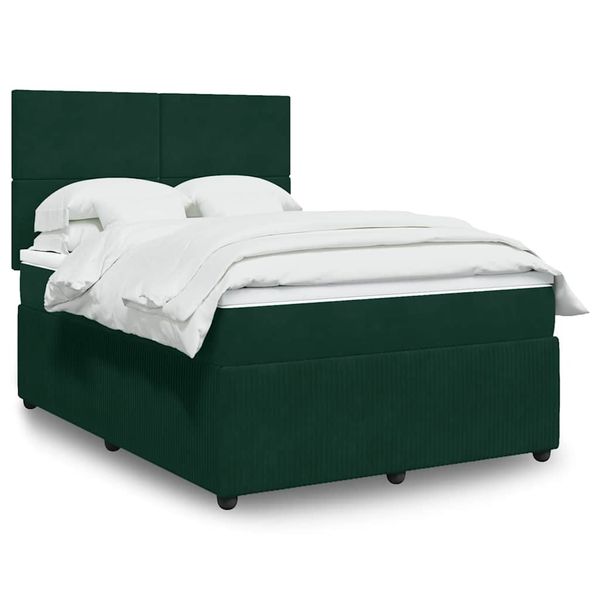 vidaXL Posteľný rám boxsping s matracom tmavozelený 140x200 cm zamat
