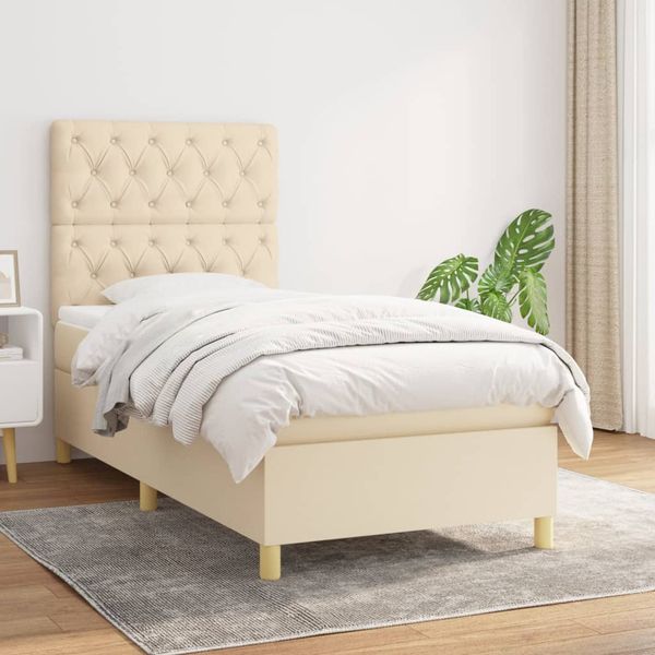 vidaXL Posteľný rám boxsping s matracom krémový 80x200 cm látka