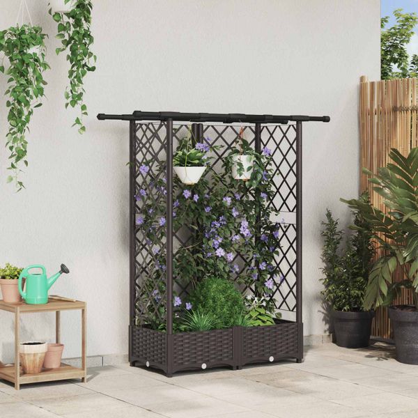 vidaXL Vyvýšený záhon s mriežkou a strechou Hnedá 124 x 40 x 121 cm PP