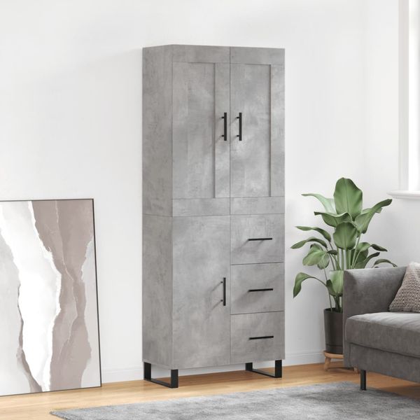 vidaXL Vysoká skrinka betónová sivá 69,5x34x180 cm spracované drevo