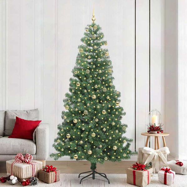 vidaXL Vianočný stromček s 300 LED-i so stojanom Zelená 240 cm PVC