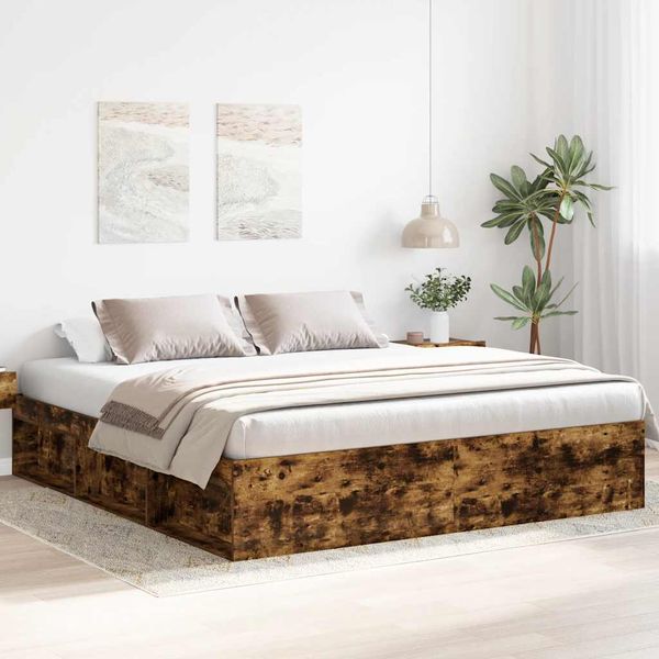 vidaXL Rám postele dymový dub 180x200 cm Super King Size