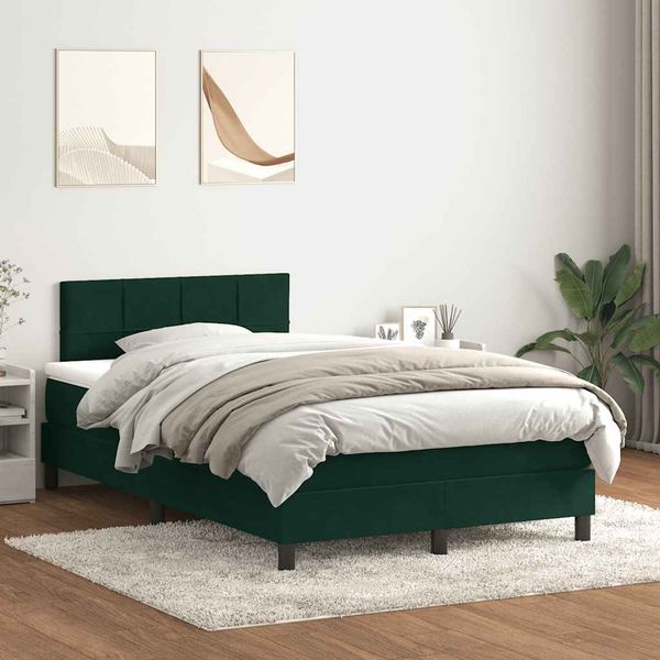vidaXL Posteľný rám boxsping s matracom tmavozelený 120x220 cm zamat