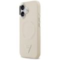 Obal Guess Magsafe PU Koža s trojuholníkovým logom strieborný kovový rám fotoaparátu pre iPhone 17 béžový