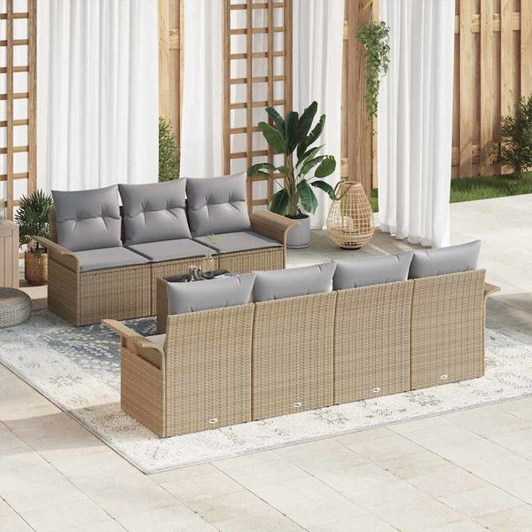 vidaXL Súprava záhradných pohoviek s vankúšom 8 pcs Béžová polyratan