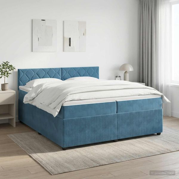 vidaXL Posteľ boxspring s matracom Tmavomodrá 200 x 200 cm Zamat