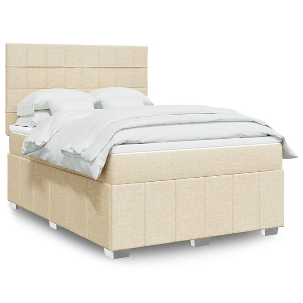 vidaXL Posteľný rám boxspring s matracom krémový 140x200 cm látka