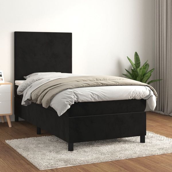 vidaXL Posteľný rám boxspring s matracom čierny 100x200 cm zamat