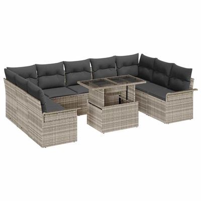 vidaXL Súprava záhradných pohoviek 10 pcs Svetlosivá Poly Ratan