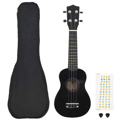 vidaXL Sopránové ukulele s taškou pre deti čierne 21"
