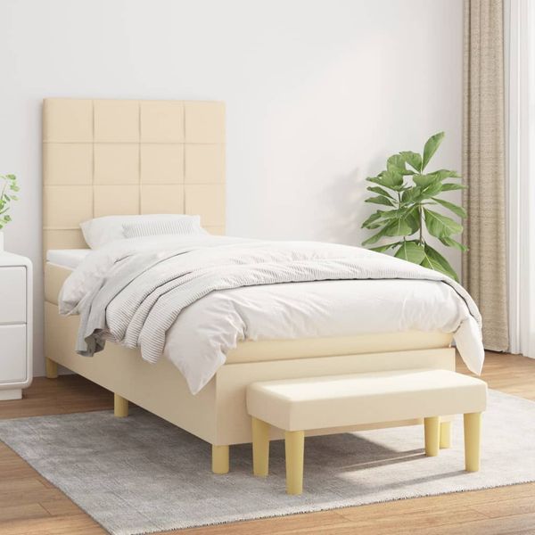 vidaXL Posteľný rám boxsping s matracom krémový 90x200 cm látka