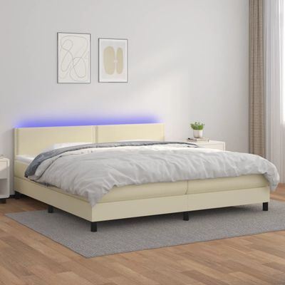 vidaXL Boxspring posteľ s matracom a LED krémová 200x200 cm umelá koža