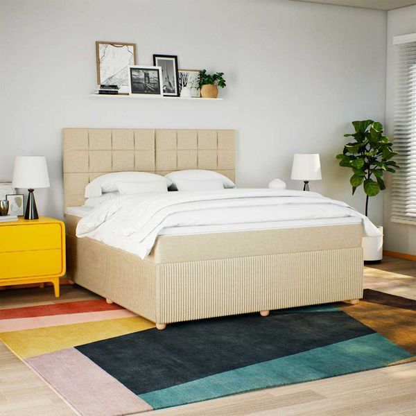 vidaXL Posteľný rám boxspring s matracom krémový 180x200 cm látka