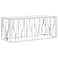 vidaXL Konferenčný stolík strieborný 110x45x45 cm nehrdz. oceľ a sklo