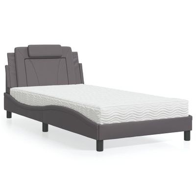 vidaXL Posteľ Viana s matracom sivá 100x200 cm umelá koža