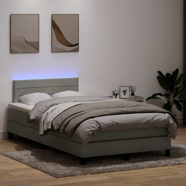 vidaXL Box Spring Posteľ bez matraca a LED Svetlosivá 120x220 cm Zamat
