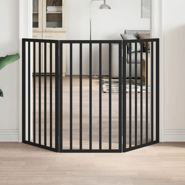 vidaXL Brána pre psa skladacia 3 panely čierna 150 cm topoľové drevo