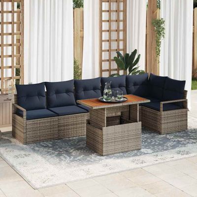 vidaXL Záhradný jedálenský set 7 pcs Šedá a námornícka modrá