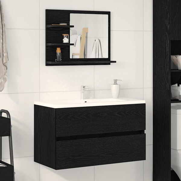 vidaXL Kúpeľňové zrkadlo, čierne dub 60x10,5x45 cm, kompozitné drevo