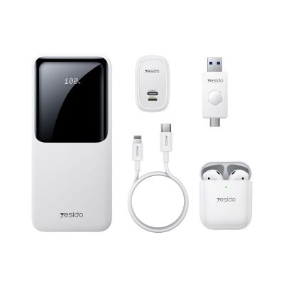 YESIDO POWERBANK CG10 EU 10 000mAh LED ( 5IN1 GIFT SET) WHITE
