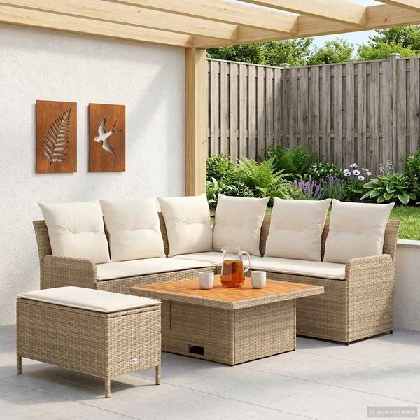 vidaXL Sady nábytku s vankúšom 5 pcs Béžová a krémová PE ratan