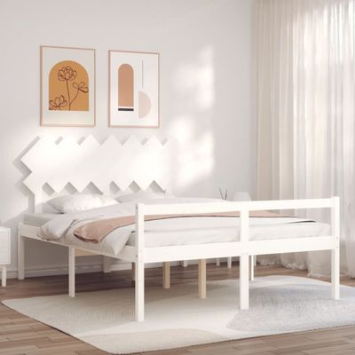 vidaXL Posteľ pre seniorov s čelom, biela, 140x190 cm, drevený masív