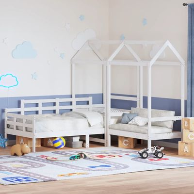 vidaXL Sada postele a lavice so strieškou biela 90x200 cm borovica