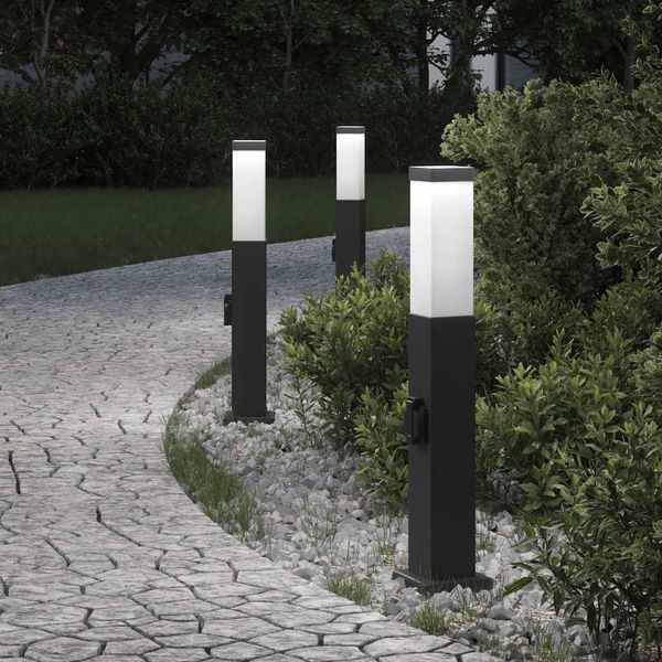 vidaXL Stĺpikové svetlá so zásuvkou 3 ks 50 cm čierne IP44