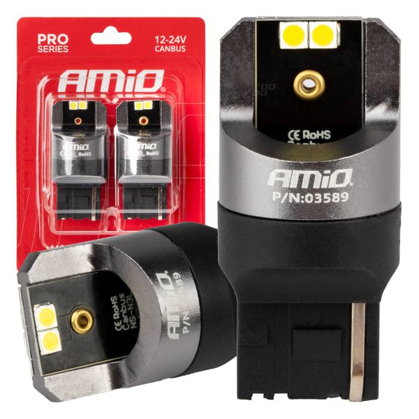 LED CANBUS PRO series 7440 W21W 4x3030 SMD White 12/24V CANBUS AMiO-03589
