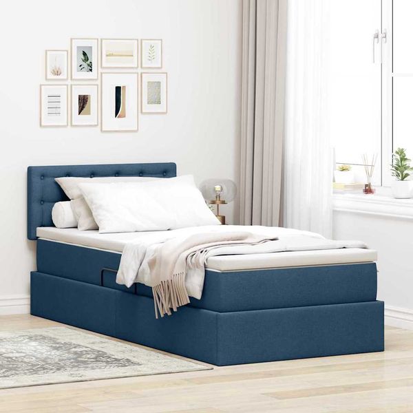 vidaXL Postel s úložným prostorem a matrací Modrá 100 x 200 cm