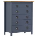 vidaXL Komoda Hill s 5 zásuvkami, sivá 79x40x96,5 cm, borovicový masív