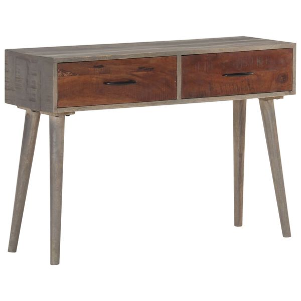 vidaXL Konzolový stolík sivý 110x35x75 cm surový mangovníkový masív