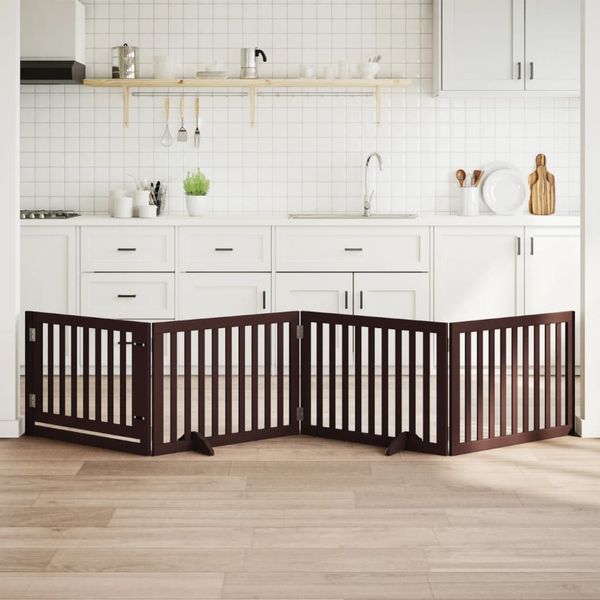vidaXL Brána pre psa dvere sklad. 4 panely hnedá 320 cm topoľové drevo