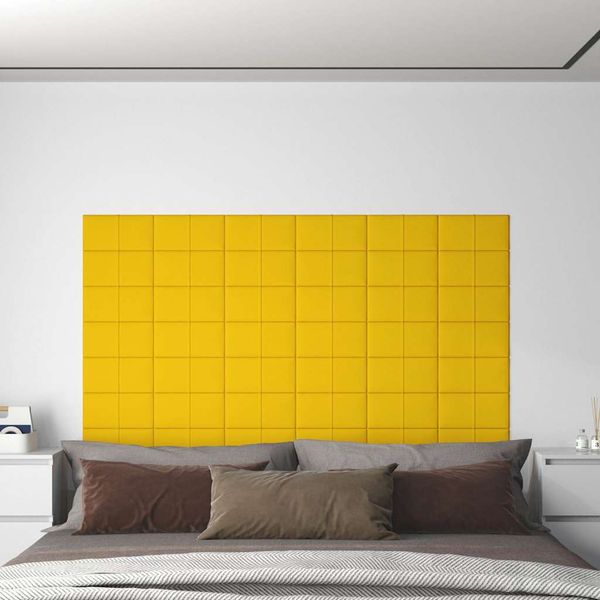 vidaXL Nástenné panely 12 ks žlté 30x15 cm zamat 0,54 m²